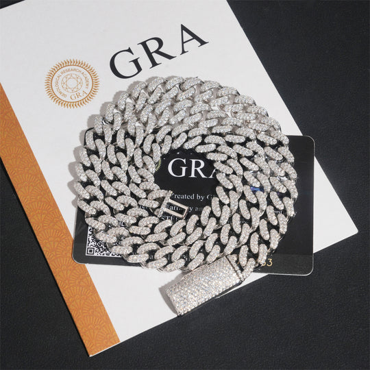 10mm S925 Silver Moissanite  Crescent 2 Row style1  cuban Chains