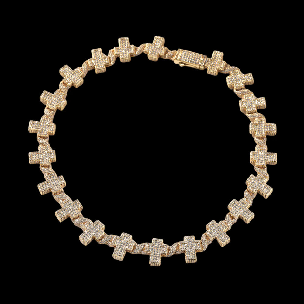 17mm Iced out Cross Cuban Chain & bracelet in White Gold BigBagBling