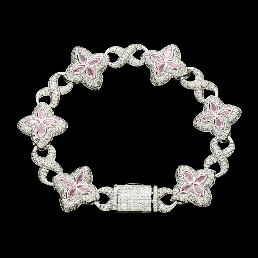 18mm Iced Out Four-leaf Clover Cuban Bracelet & Chains BigBagBling