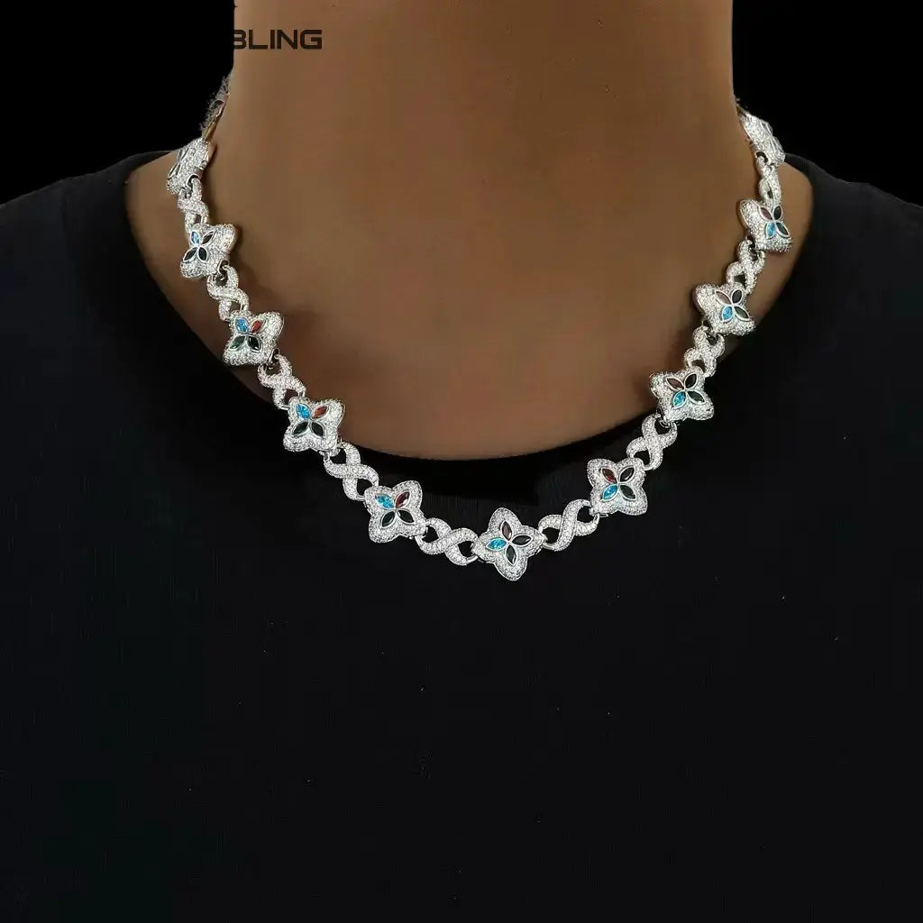 18mm Iced Out Four-leaf Clover Cuban Bracelet & Chains BigBagBling