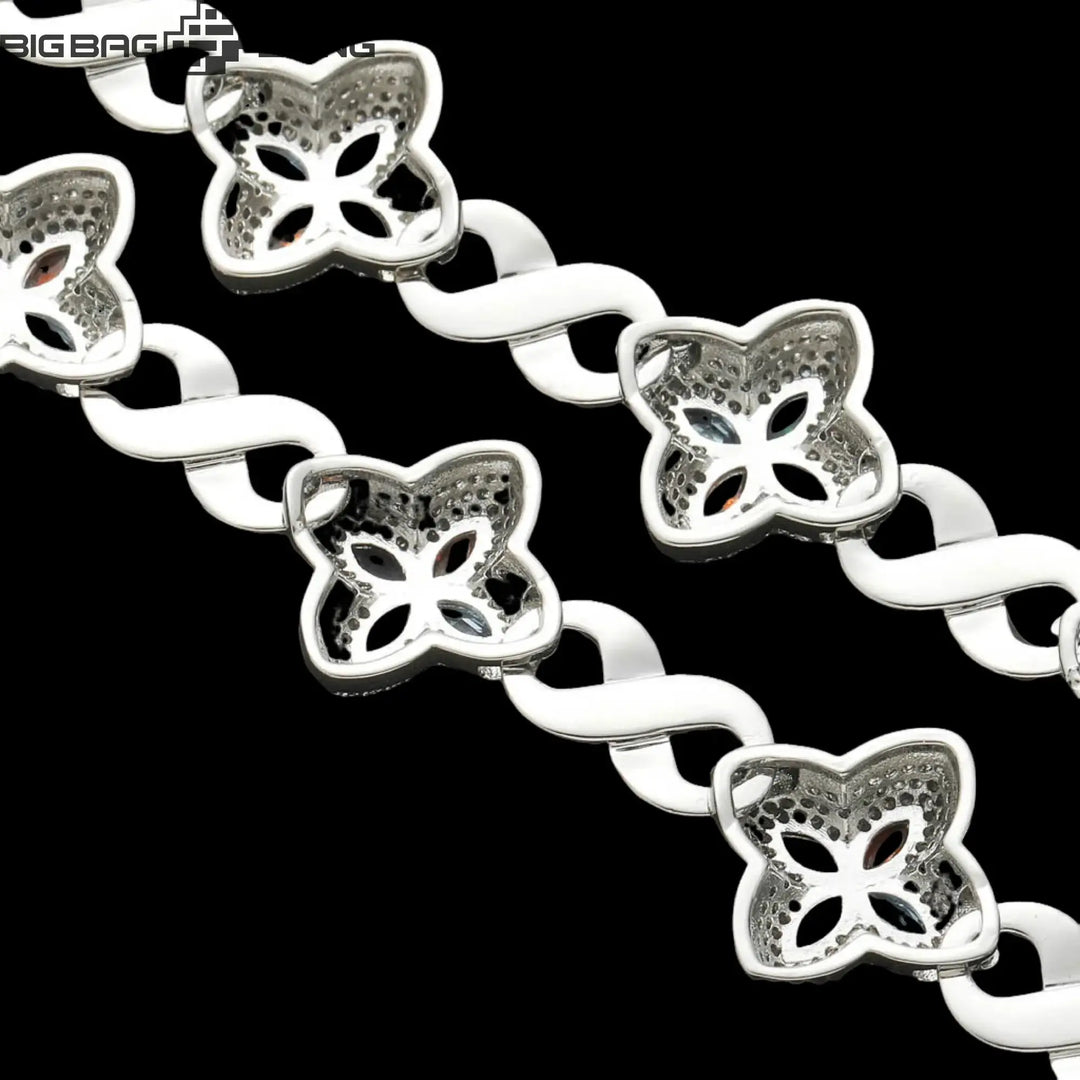18mm Iced Out Four-leaf Clover Cuban Bracelet & Chains BigBagBling