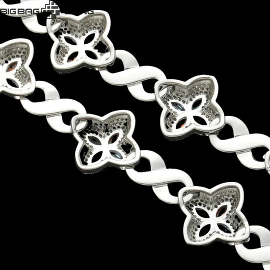 18mm Iced Out Four-leaf Clover Cuban Bracelet & Chains BigBagBling