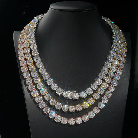 10mm 925 Sliver Moissanite Tennis Chain in White Gold