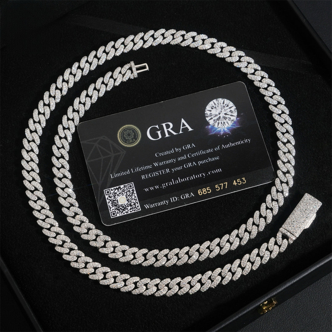 8mm S925 Silver Crescent 2 Row style1  Moissanite cuban Chains