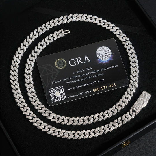 8mm S925 Silver Crescent 2 Row style1  Moissanite cuban Chains