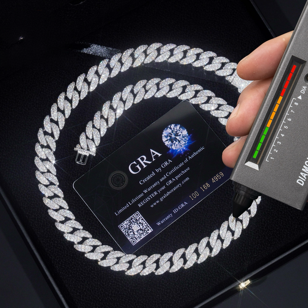 12mm S925 Silver Moissanite  Crescent 2 Row style1  cuban Chains