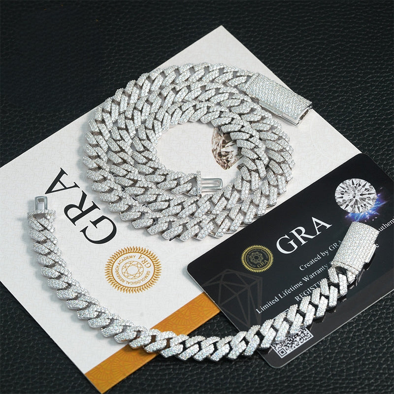 10mm S925 Silver 2 Row  Moissanite Rhombus  Cuban Chains Style 2