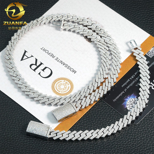 10mm S925 Silver 2 Row  Moissanite Rhombus  Cuban Chains Style 1