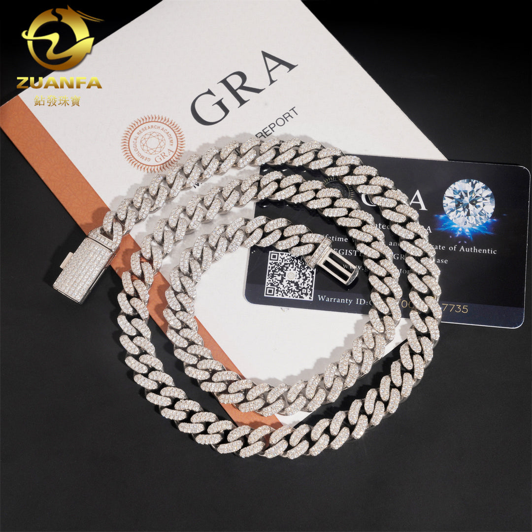 10mm S925 Silver Moissanite  Crescent 2 Row style1  cuban Chains