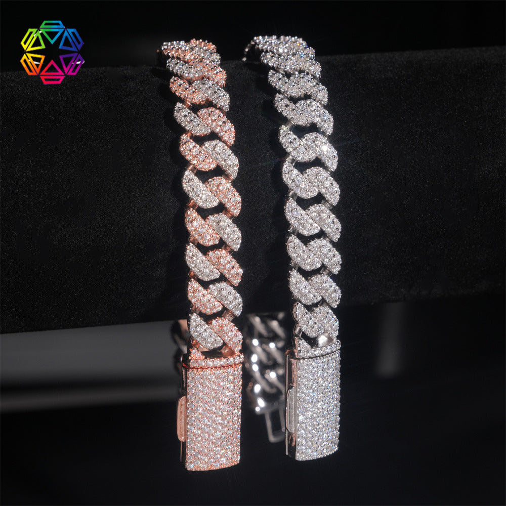 Bracelet cubain et chaînes en argent 925, 8 mm, 2 rangs, moissanite