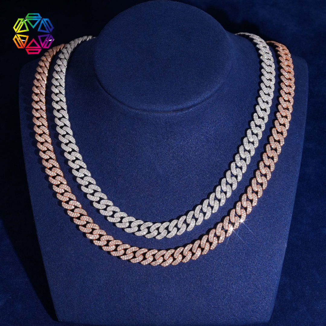 10mm S925 Silver Moissanite  Crescent 2 Row style2  cuban Chains