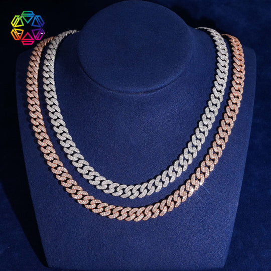 10mm S925 Silver Moissanite  Crescent 2 Row style2  cuban Chains