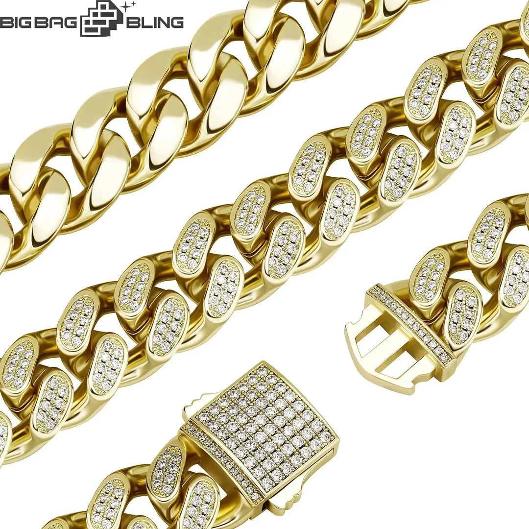 Iced 18K Gold 13mm Cuban Chain