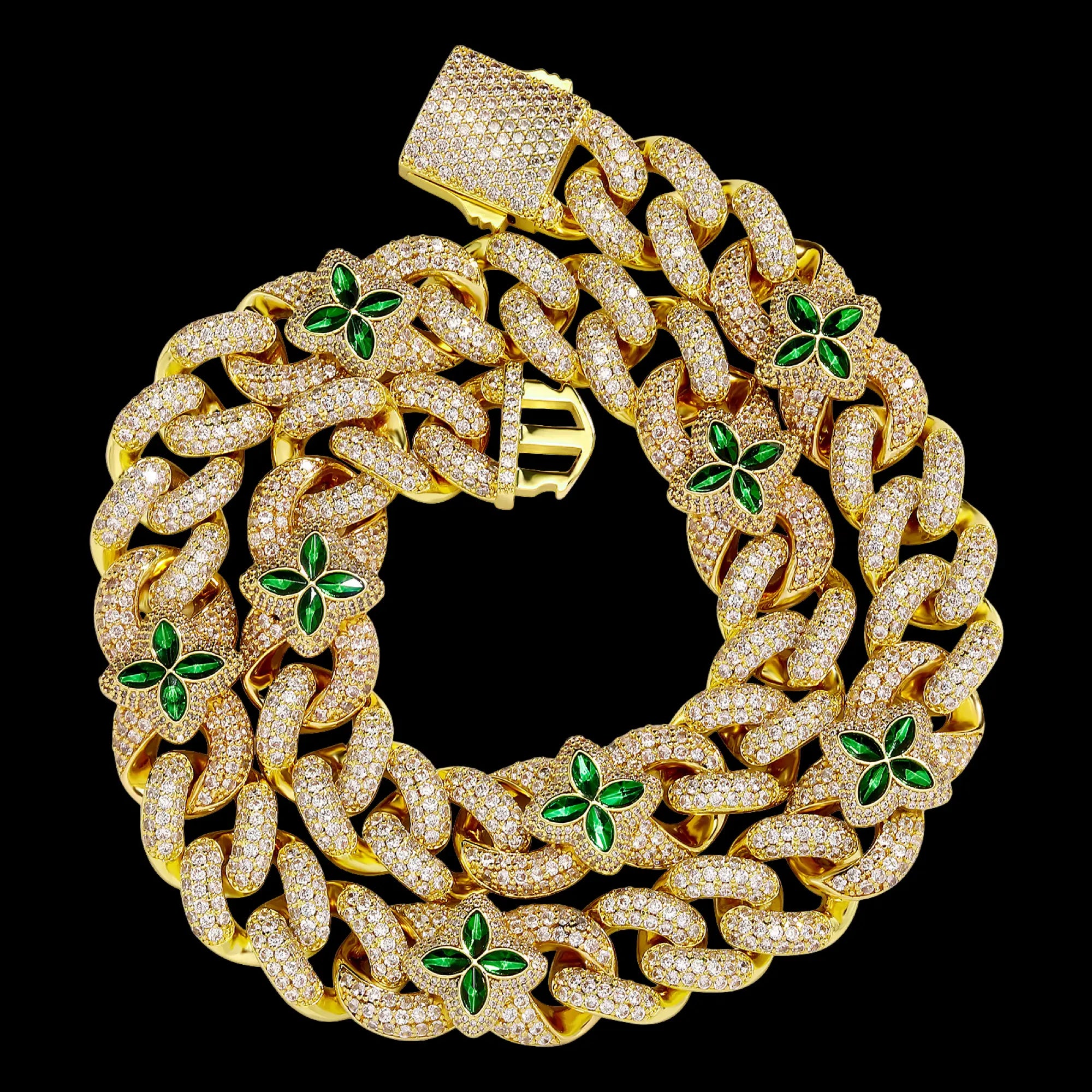 20mm Iced Out Four-leaf Clover Cuban Chain in White Gold BigBagBling