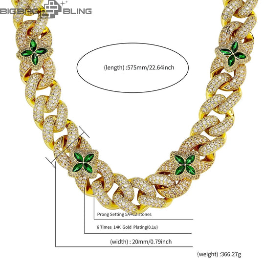 20mm Iced Out Four-leaf Clover Cuban Chain in White Gold BigBagBling