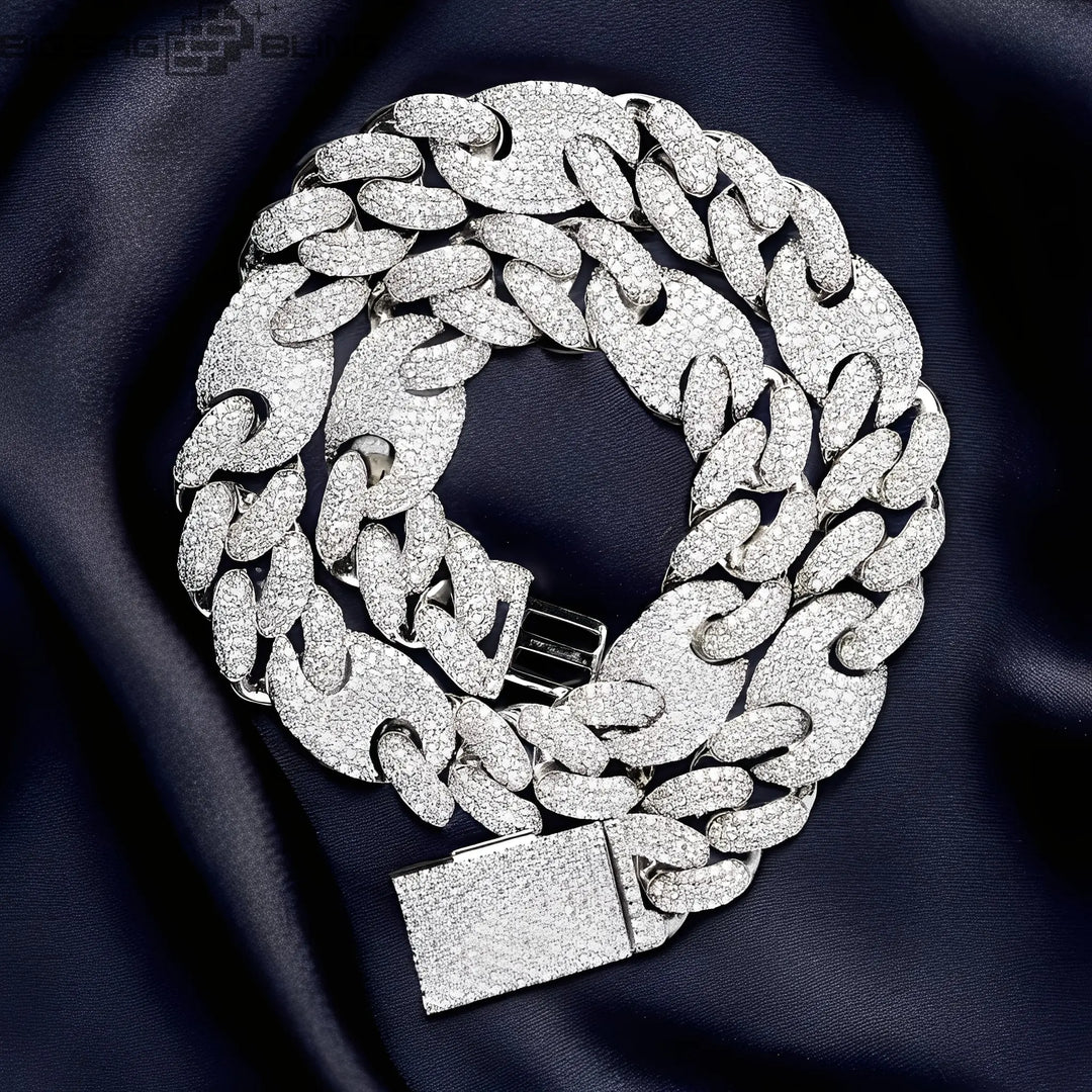 20mm Iced Out G-Link Cuban Chains or Bracelet in White Gold BigBagBling