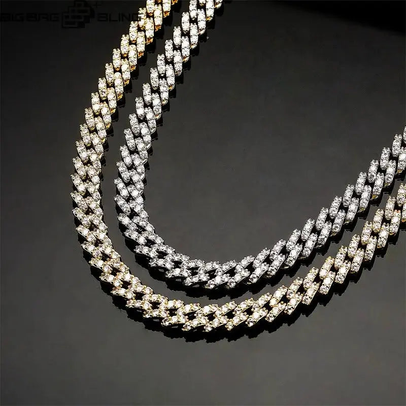 8mm Iced out 18k Gold Plated Cuban Chain in White Gold BigBagBling