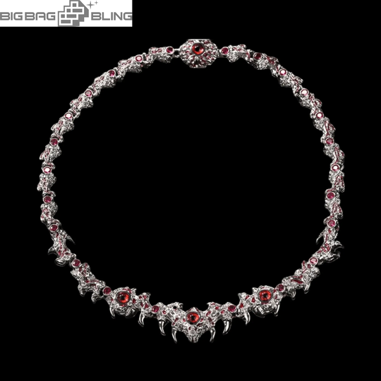 25mm Iced Out Parasyte Cuban Chain with red stones, hip hop jewelry, buy 1 get 1 free and 50% off, free shipping over $60.