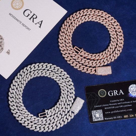 Bracelet cubain et chaînes en argent 925, 8 mm, 2 rangs, moissanite