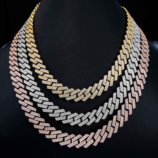 10mm S925 Silver 2 Row  Moissanite Rhombus  Cuban Chains Style 1