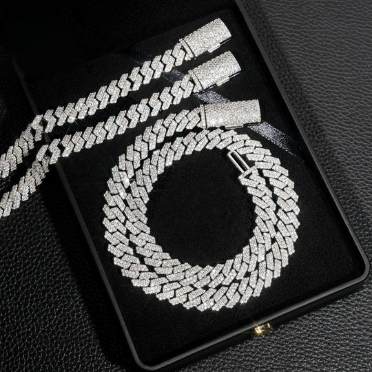 10mm S925 Silver 2 Row  Moissanite Rhombus  Cuban Chains Style 2