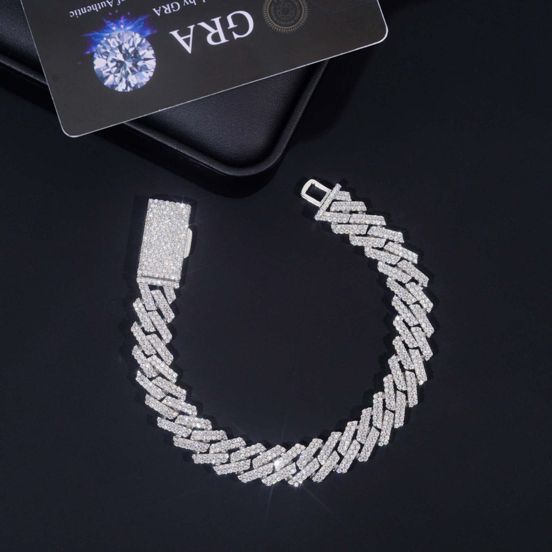 Bracelet cubain et chaînes en argent 925, 10 mm, 2 rangs, moissanite