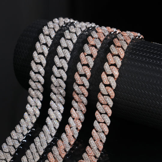 Bracelet cubain et chaînes en argent 925, 8 mm, 2 rangs, moissanite