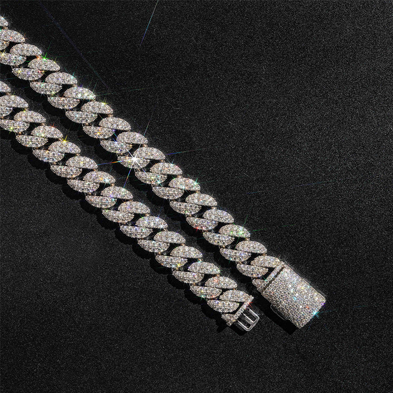Bracelet cubain et chaînes en argent 925, 8 mm, 2 rangs, moissanite