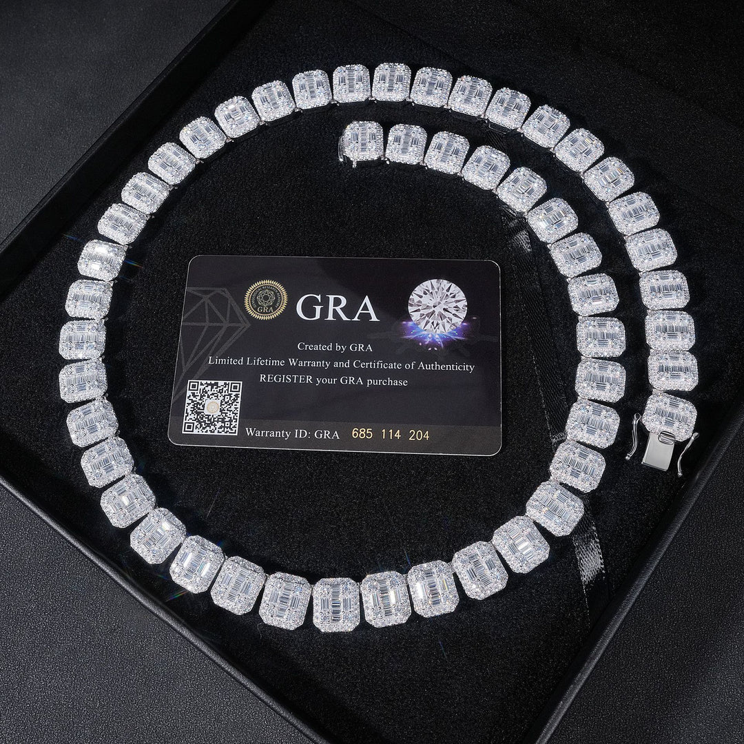 13mm 925 Silver Moissanite Square Tennis Chain