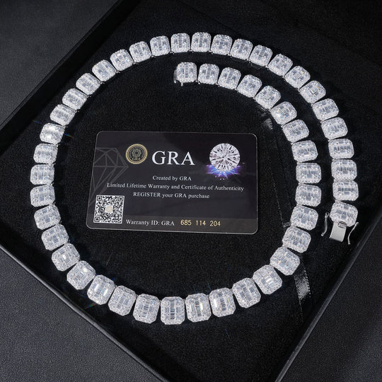 13mm 925 Silver Moissanite Square Tennis Chain