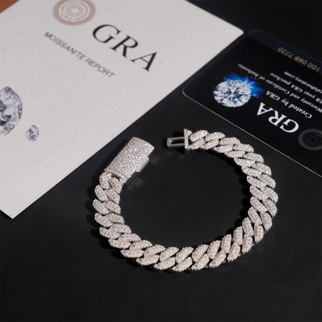 Bracelet cubain et chaînes en argent 925, 8 mm, 2 rangs, moissanite