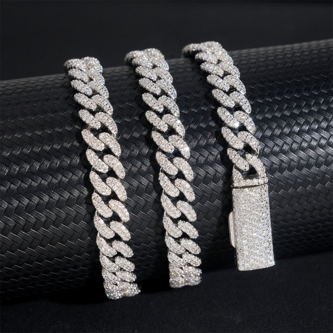 Bracelet cubain et chaînes en argent 925, 8 mm, 2 rangs, moissanite