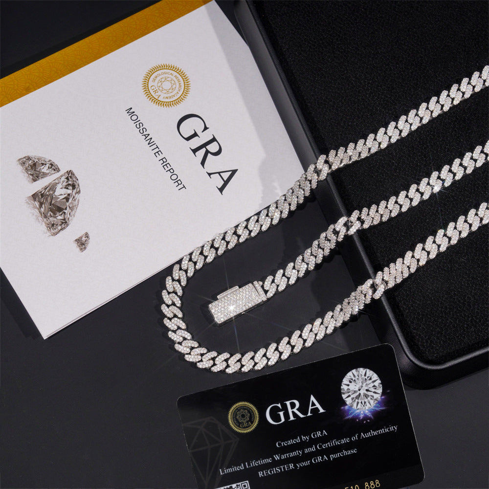 Bracelet cubain et chaînes en argent 925, 8 mm, 2 rangs, moissanite