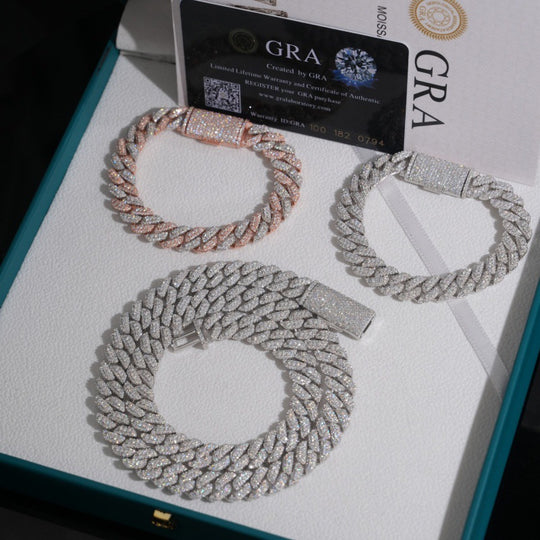 Bracelet cubain et chaînes en argent 925, 8 mm, 2 rangs, moissanite