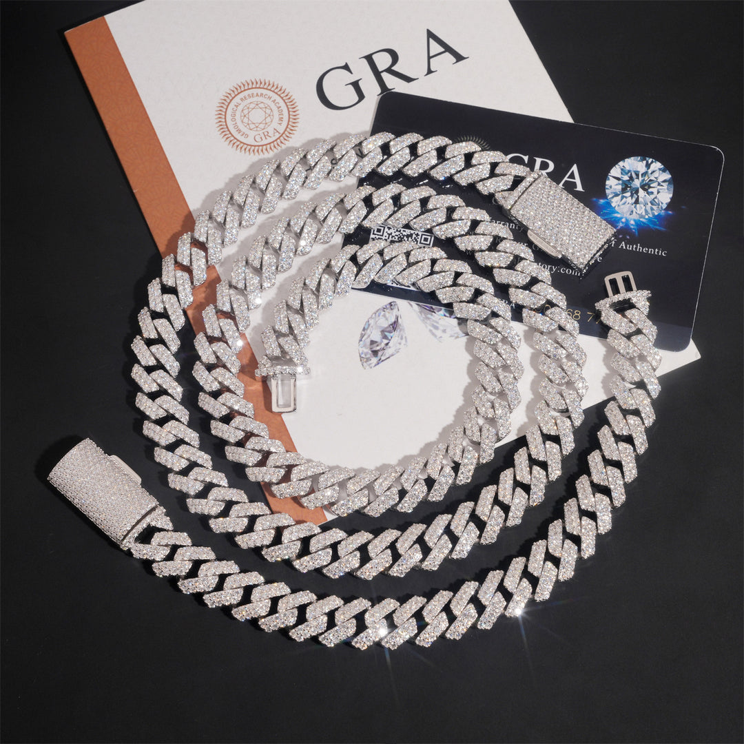 12mm S925 Silver 2 Row  Moissanite Rhombus  Cuban Chains Style 2