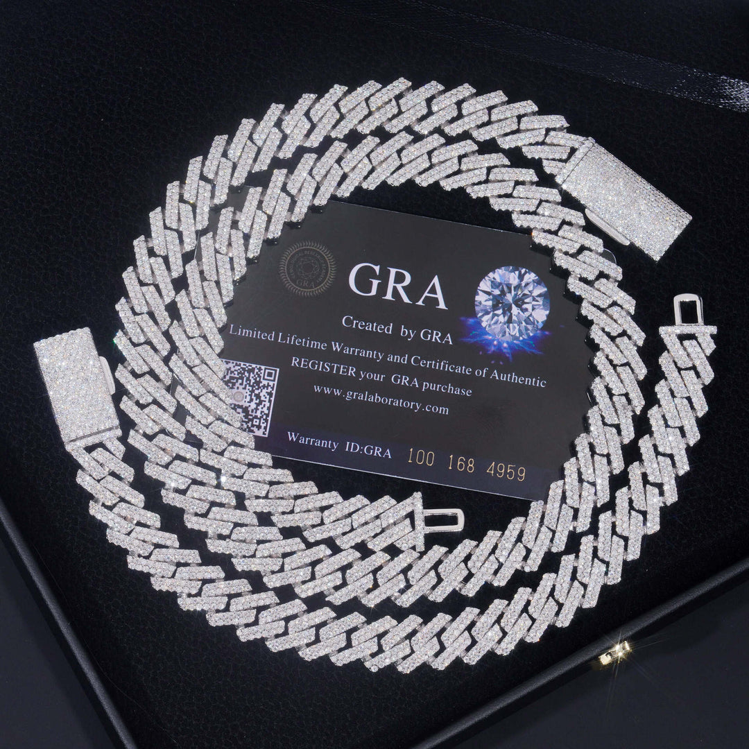 12mm S925 Silver 2 Row  Moissanite Rhombus  Cuban Chains Style 1