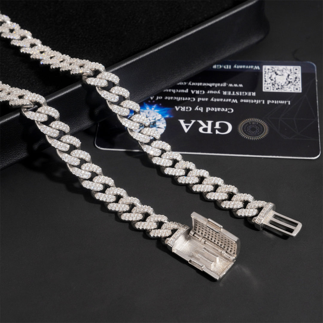 Bracelet cubain et chaînes en argent 925, 8 mm, 2 rangs, moissanite