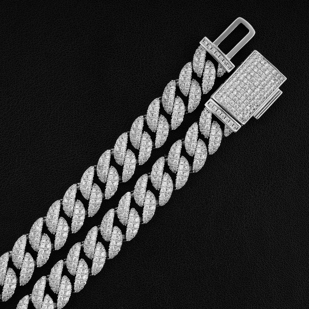 Bracelet cubain et chaînes en argent 925, 8 mm, 2 rangs, moissanite