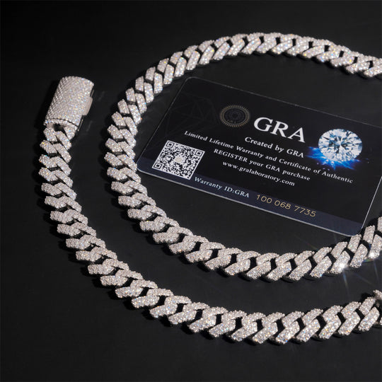 12mm S925 Silver 2 Row  Moissanite Rhombus  Cuban Chains Style 2