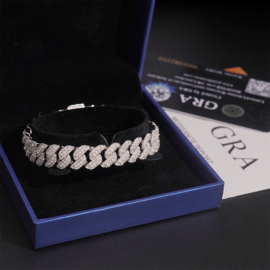 Bracelet cubain et chaînes en argent 925, 8 mm, 2 rangs, moissanite