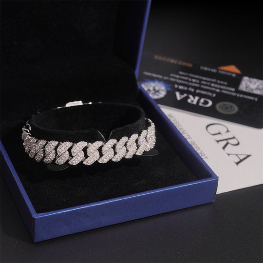 Bracelet cubain et chaînes en argent 925, 8 mm, 2 rangs, moissanite