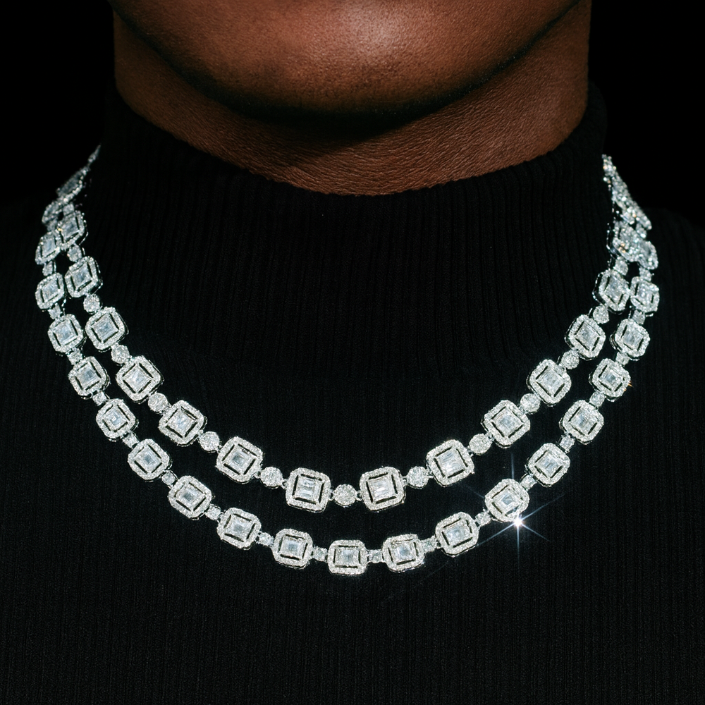 8mm&9.5mm S925 Silver Moissanite Chain in white gold