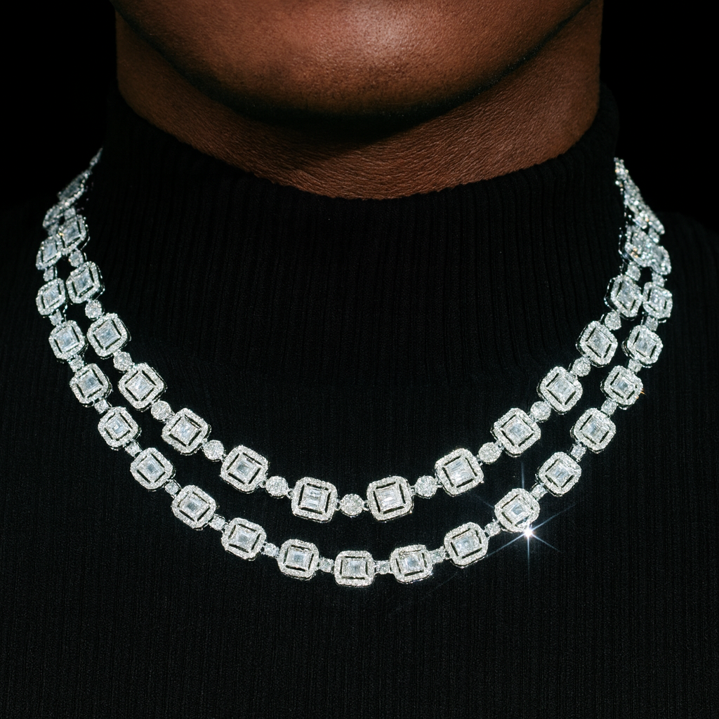 8mm&9.5mm S925 Silver Moissanite Chain in white gold