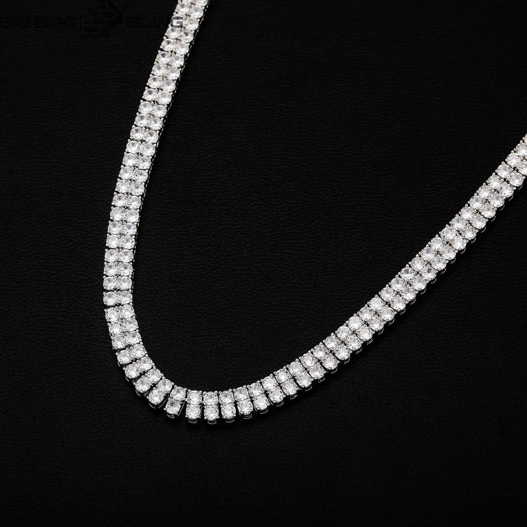 3mm Iced Out Tennis Chain in White Gold, featuring high-quality Moissanite stones and a unique crescent design.