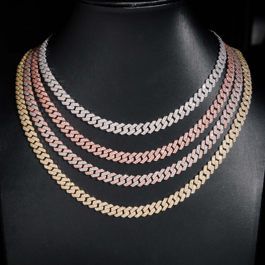 8mm S925 Silver 2 Row Moissanite cuban Chains