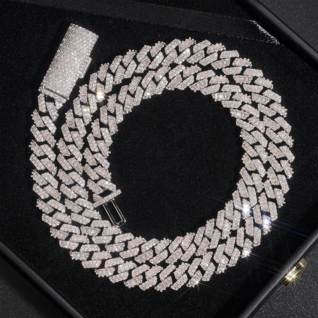 8mm 925 Silver Moissanite Double-Row T-Prong × Round Cut Cuban Chain