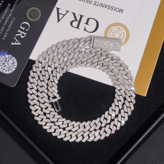 8mm 925 Silver Moissanite Double-Row T-Prong × Round Cut Cuban Chain