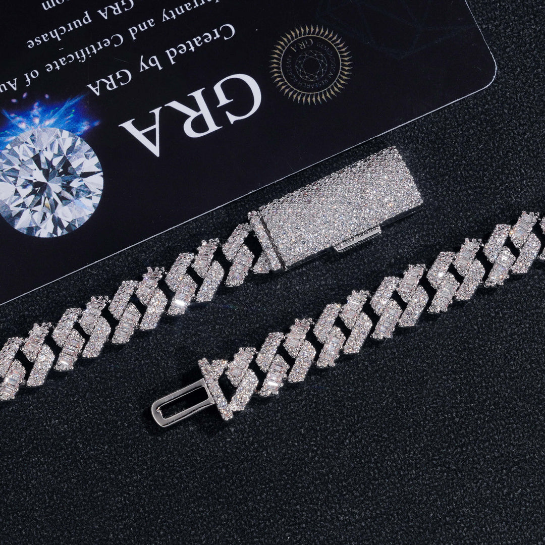 8mm 925 Silver Moissanite Double-Row T-Prong × Round Cut Cuban Chain