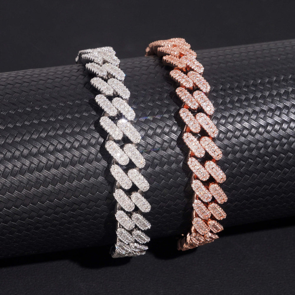 Bracelet cubain et chaînes en argent 925, 8 mm, 2 rangs, moissanite