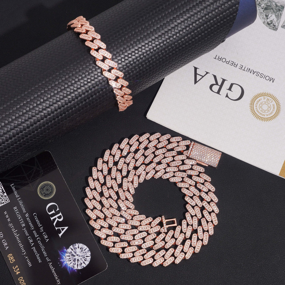 Bracelet cubain et chaînes en argent 925, 8 mm, 2 rangs, moissanite